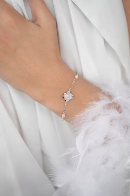 Bracelet Pink quartz Clover