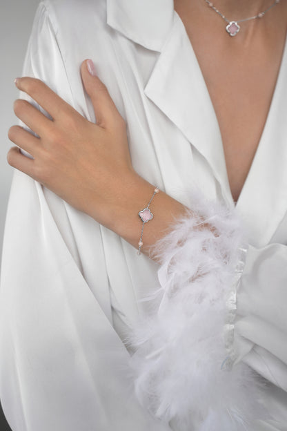 Bracelet Pink quartz Clover