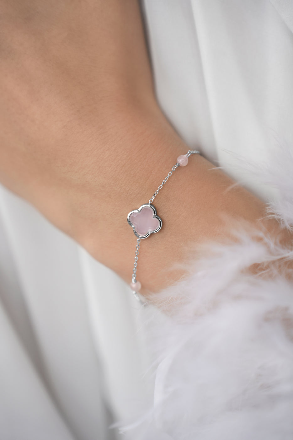 Bracelet Pink quartz Clover