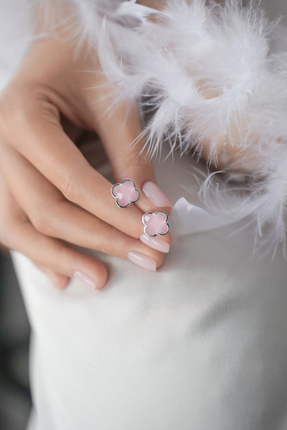 Earstuds Pink quartz Clover