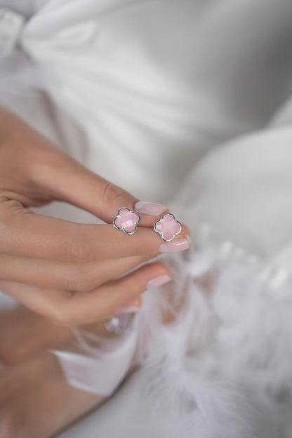 Earstuds Pink quartz Clover