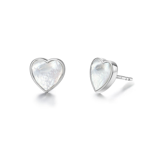 Earstuds Heart with white mother of pearl