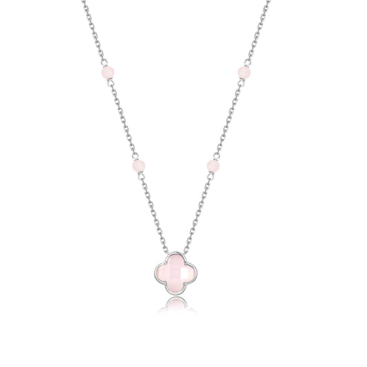 Necklace Pink quartz Clover