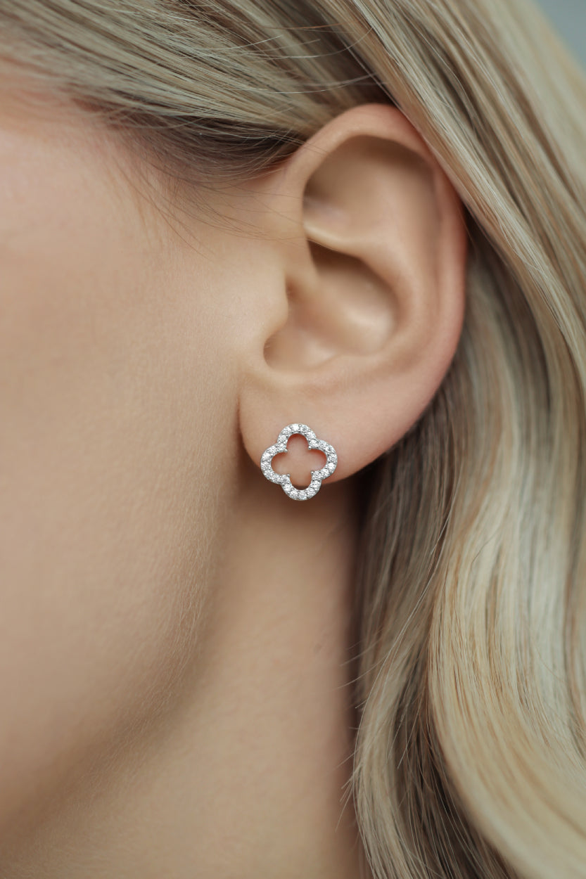 Stud earrings Clover with cubic zirconia
