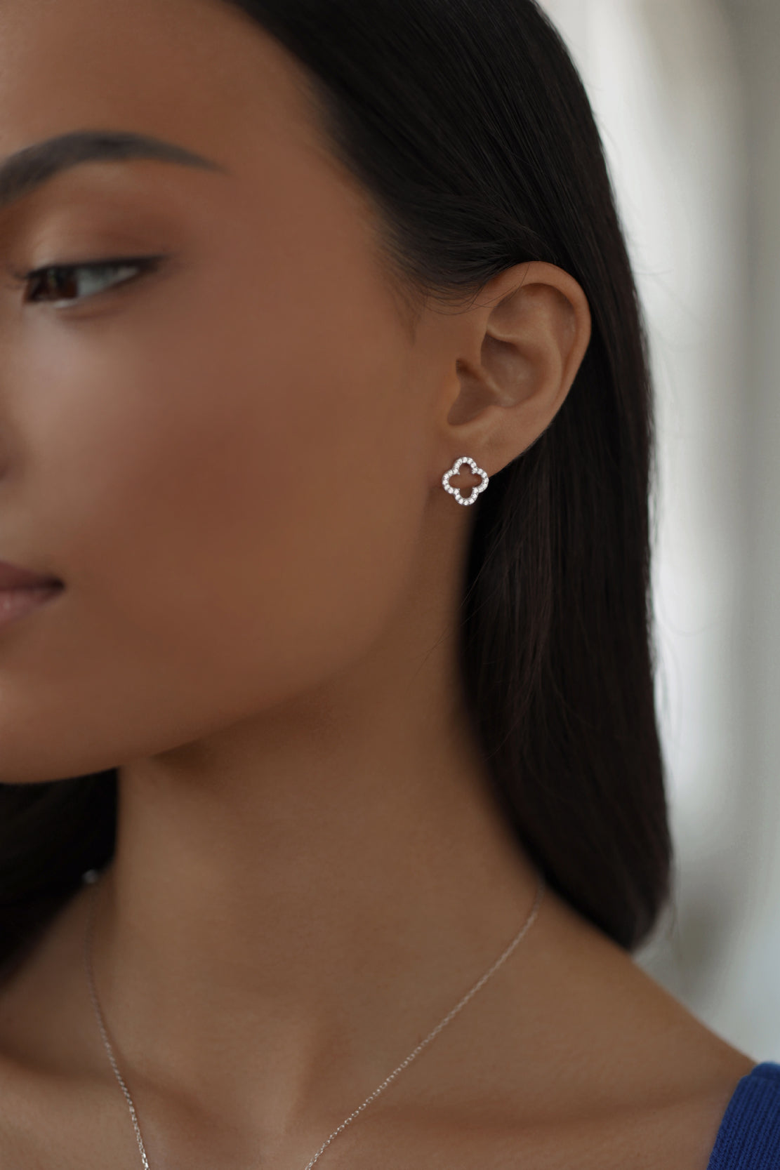 Stud earrings Clover with cubic zirconia