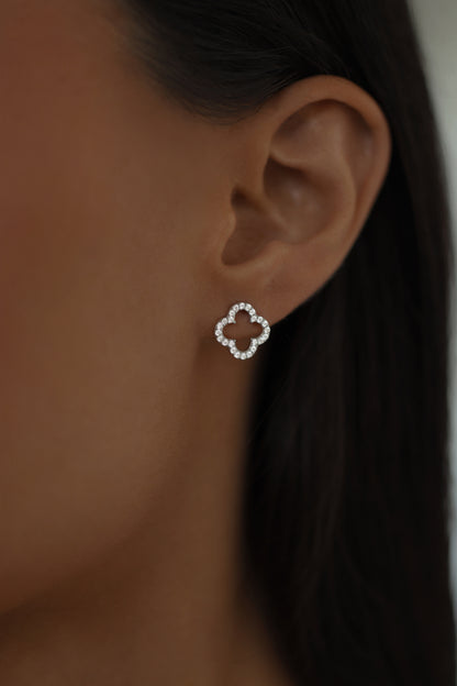 Stud earrings Clover with cubic zirconia