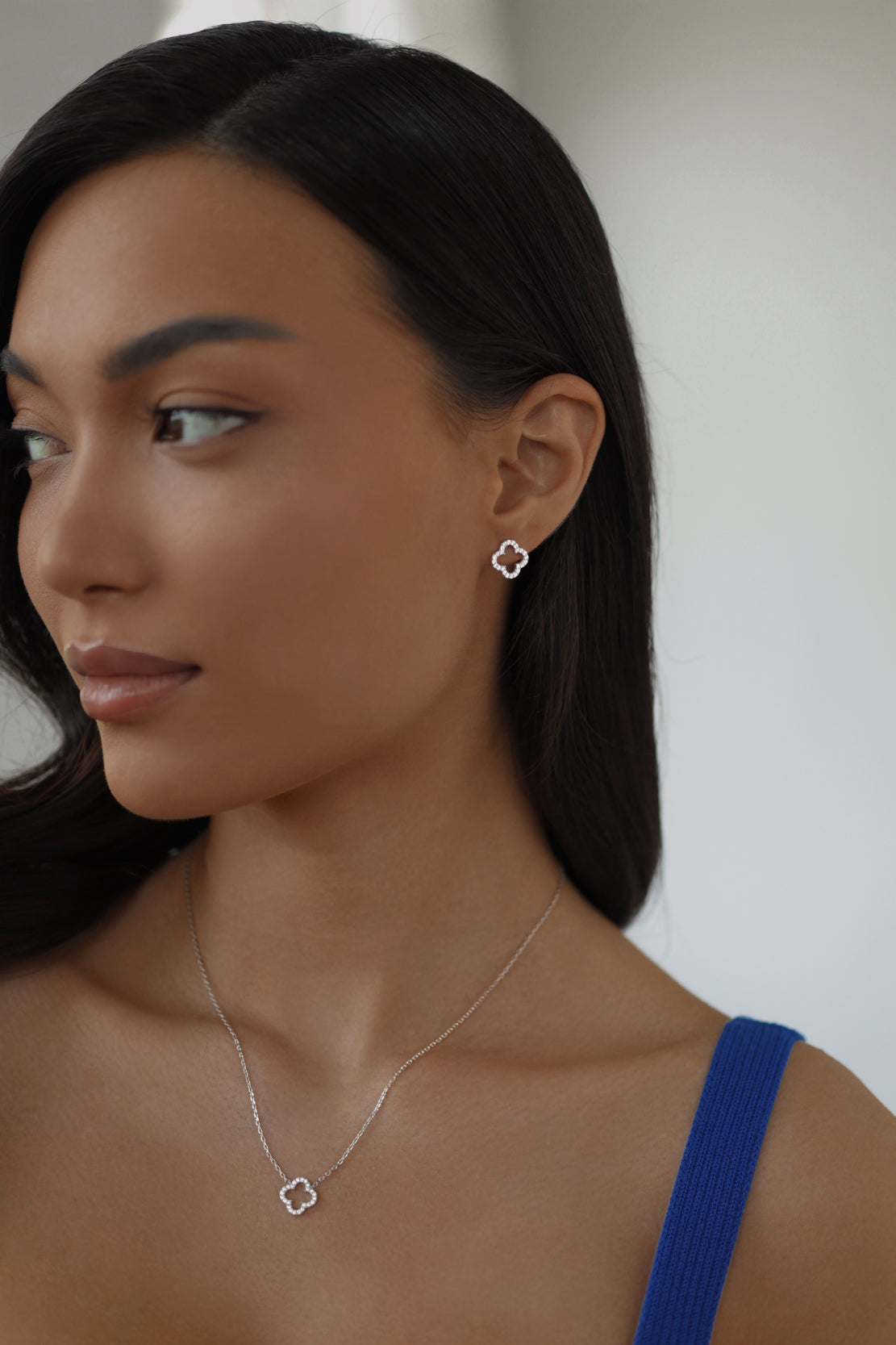 Stud earrings Clover with cubic zirconia