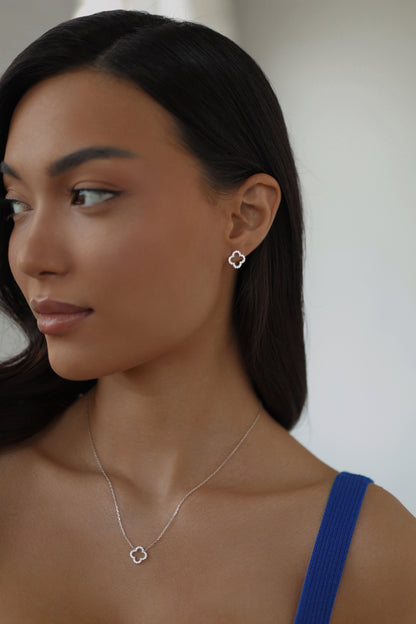 Stud earrings Clover with cubic zirconia