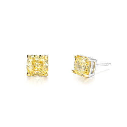 Earstuds with yellow Cubic Zirconia Princess cut