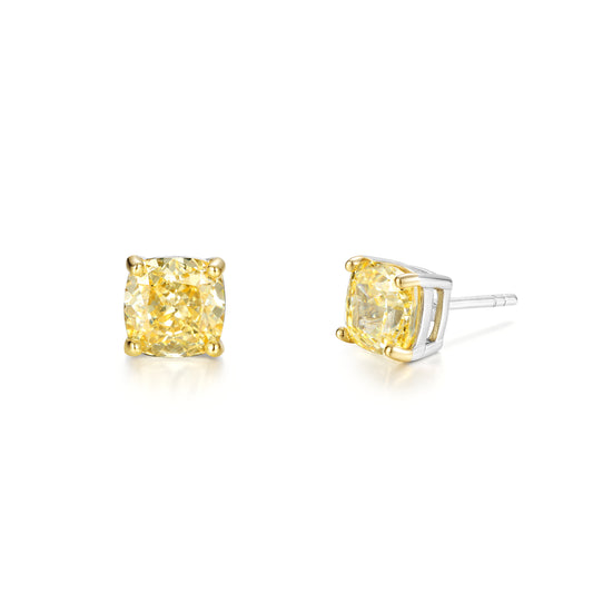 Earstuds with yellow Cubic Zirconia Princess cut