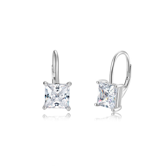 Earrings on French Lock with diamond imitation in Cushion cut