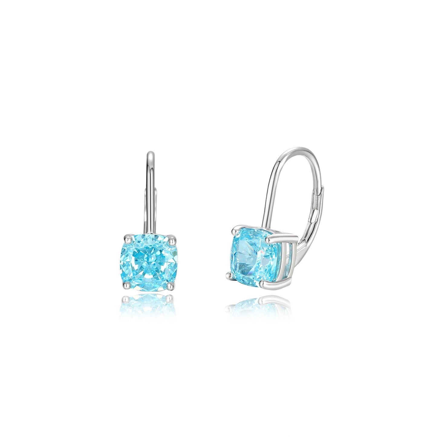 Earrings on French Lock with blue diamond imitation in Cushion cut