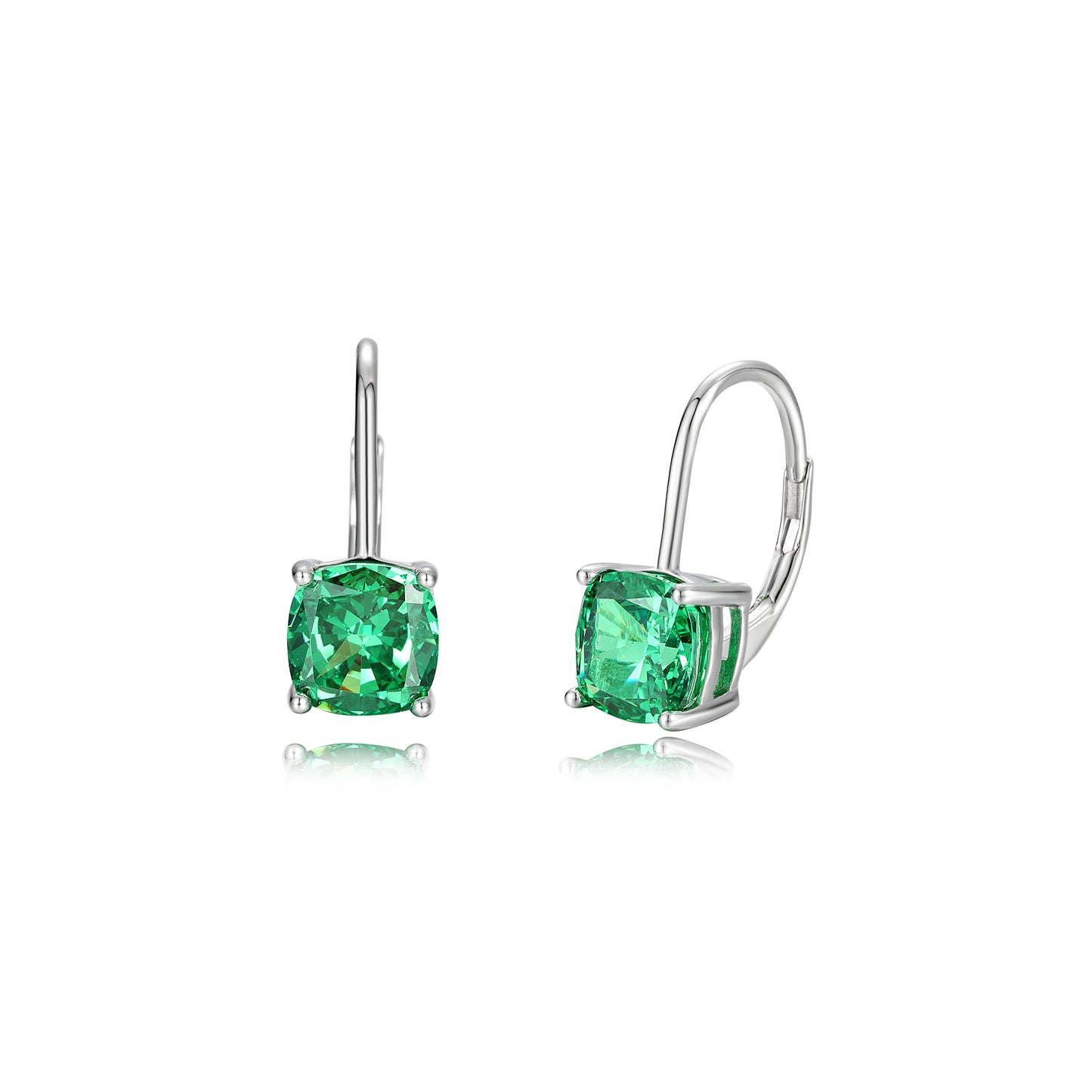 Earrings on French Lock with emerald diamond imitation in Cushion cut