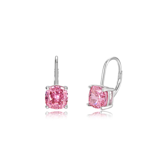 Earrings on French Lock with pink diamond imitation in Cushion cut