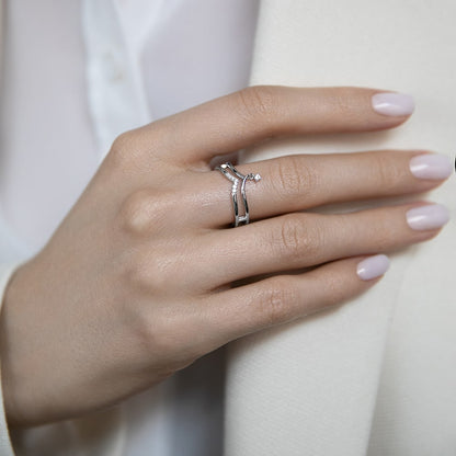 Double V Ring with Cubic Zirconia Pendant