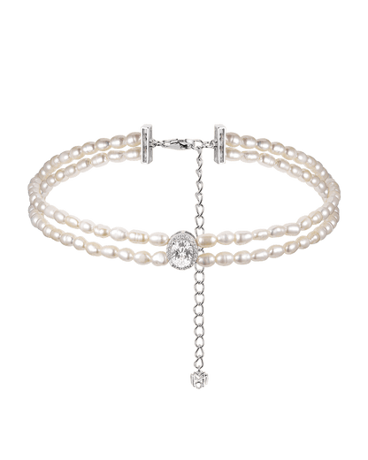 Pearl collar necklace with oval stone