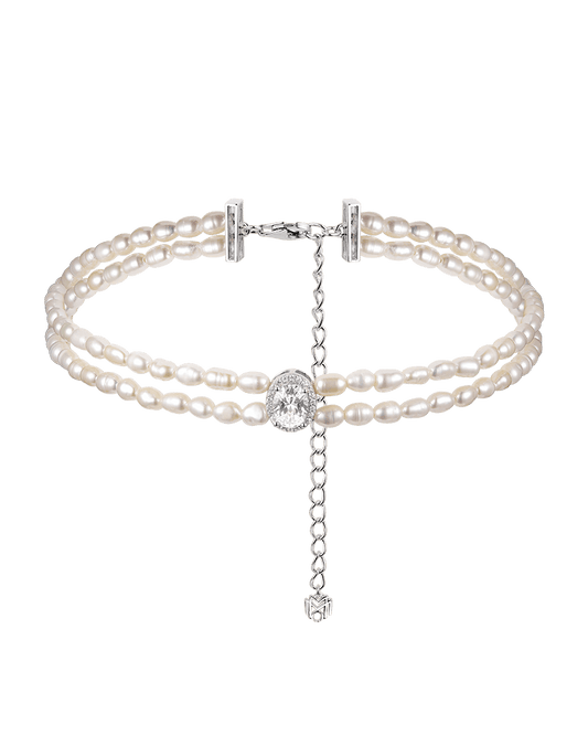 Pearl collar necklace with oval stone