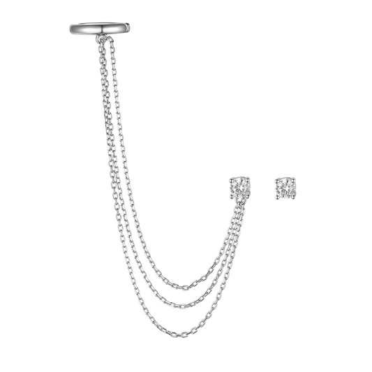 Cuff and stud earring with cubic zirconia (set)