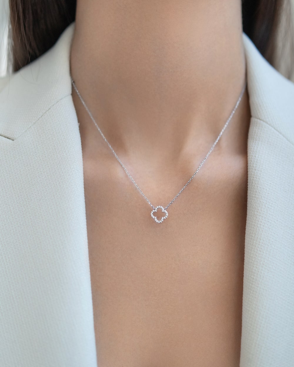 Necklace "Clover" with cubic zirconia