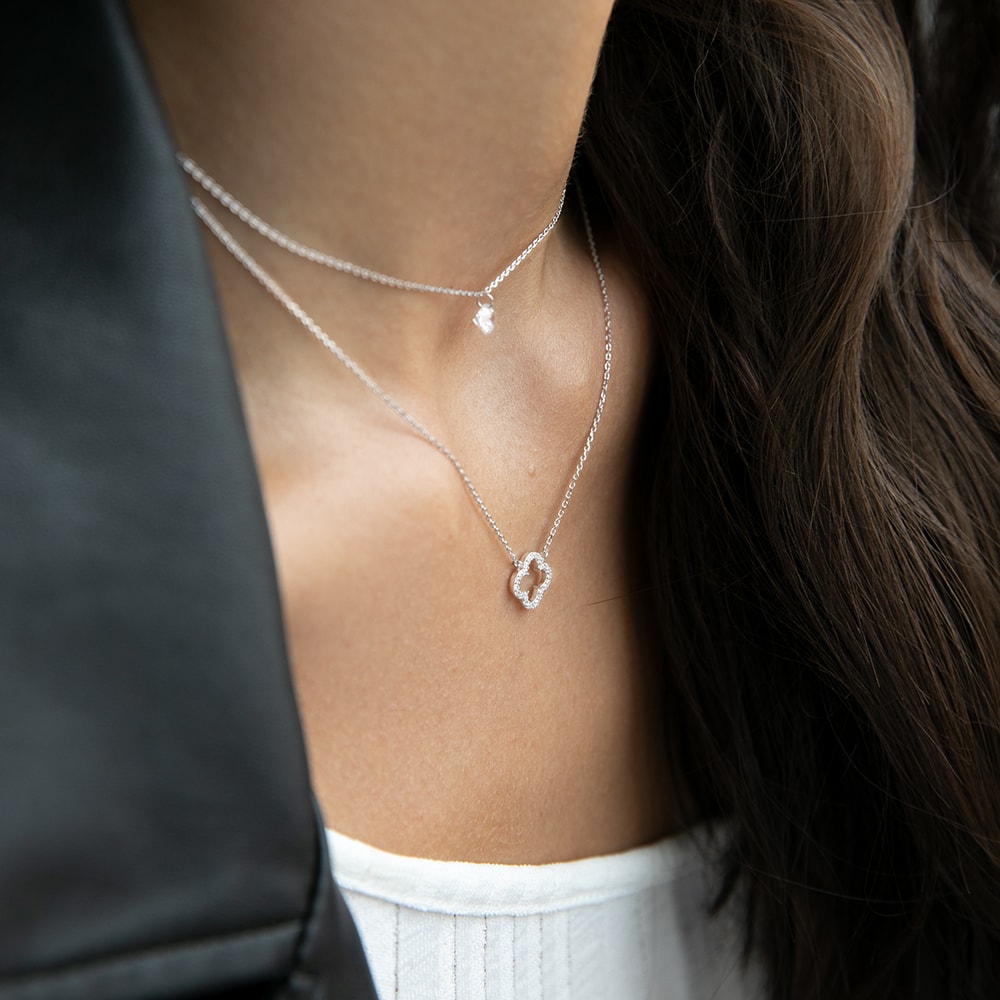 Necklace "Clover" with cubic zirconia