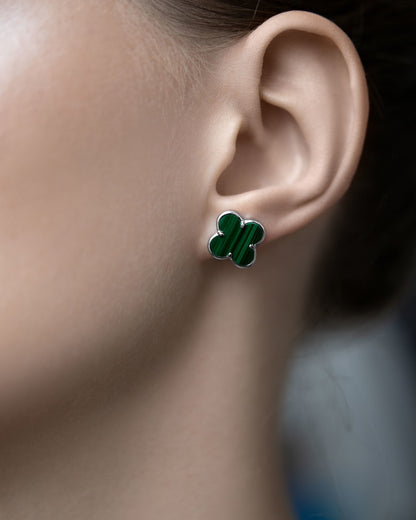 Earrings Clover with malachite