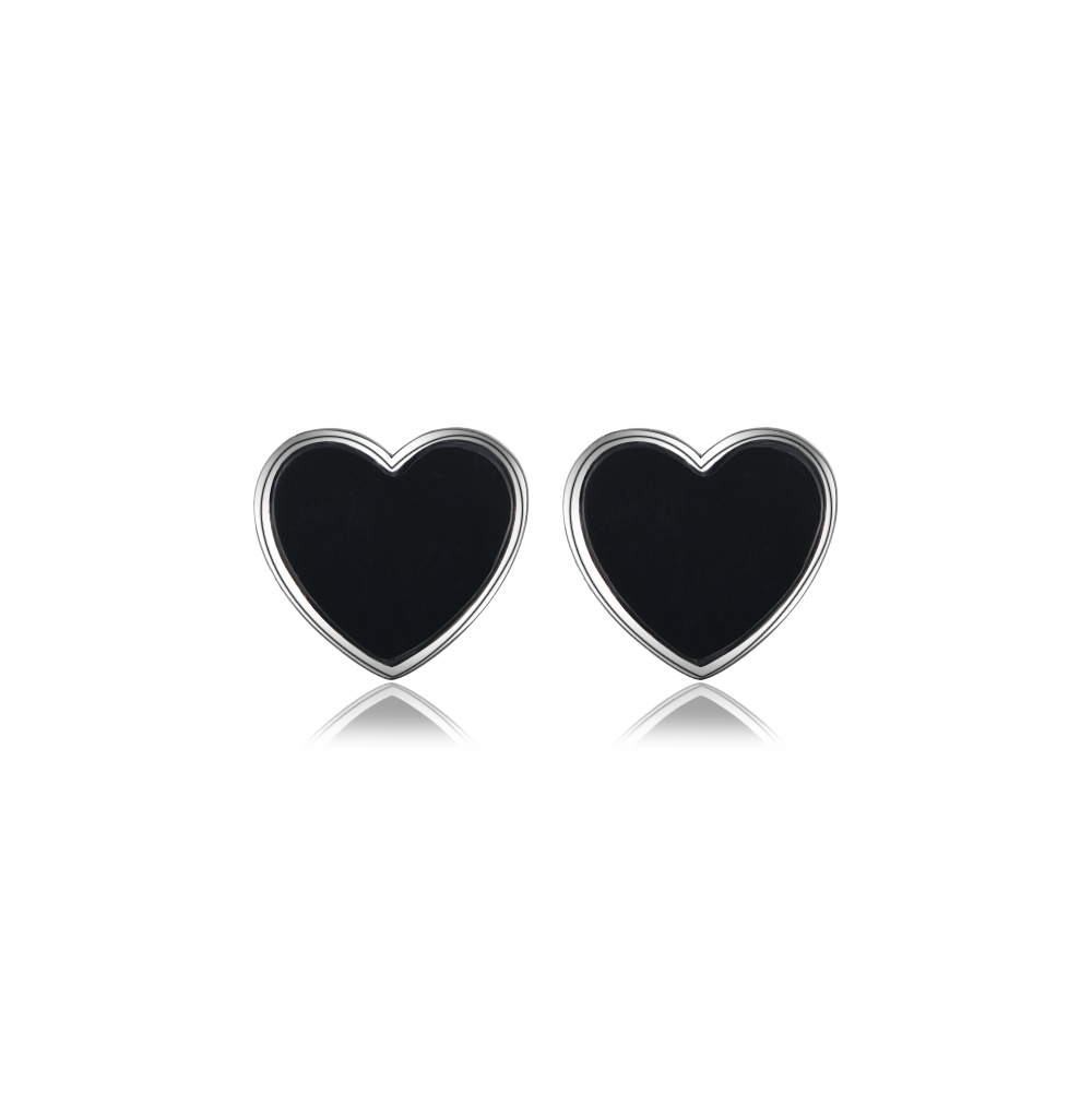 Heart Earrings with Onyx