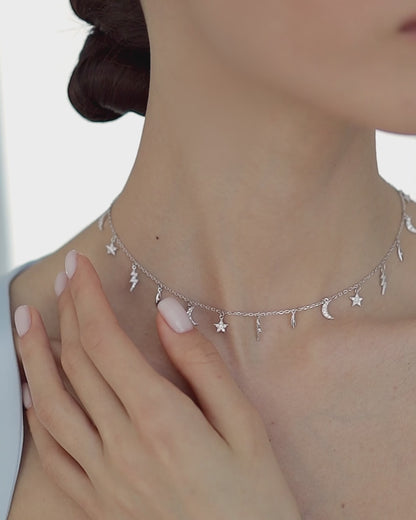 Necklace Glare of lightning with cubic zirconia