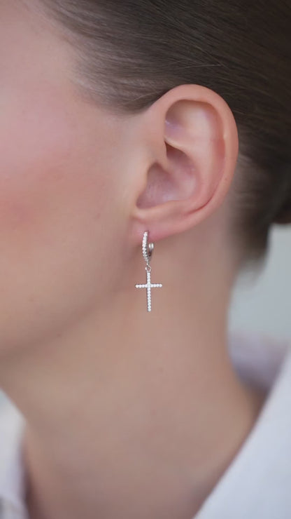 Earrings Crosses on huggies lock