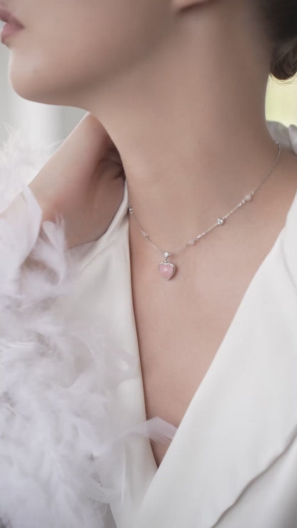 Pink quartz heart necklace