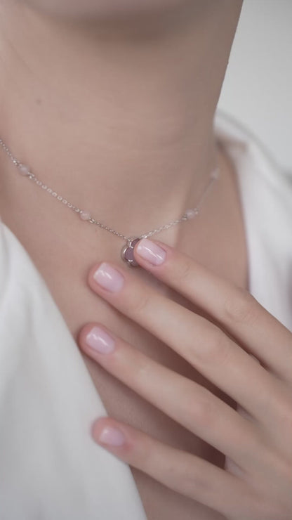 Necklace Pink quartz Clover