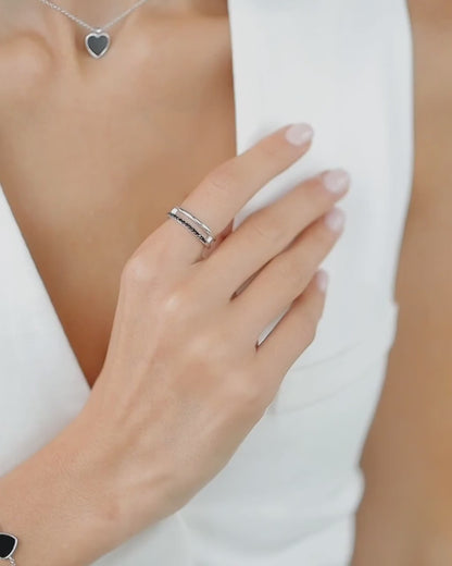 Ring Stripes with black cubic zirconia