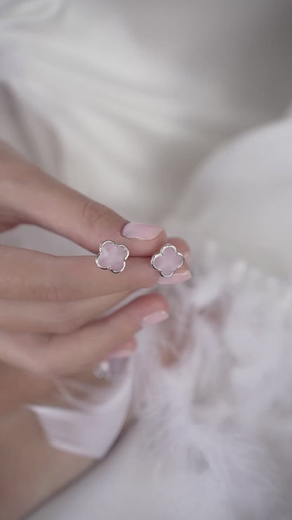 Earstuds Pink quartz Clover