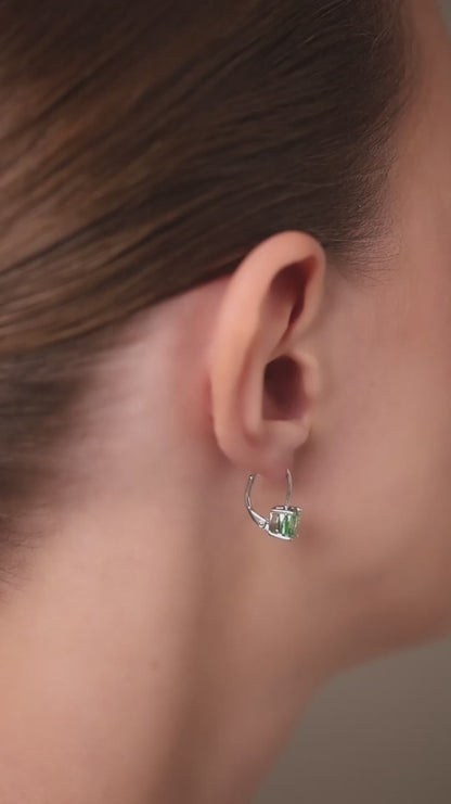 Earrings on French Lock with emerald diamond imitation in Cushion cut