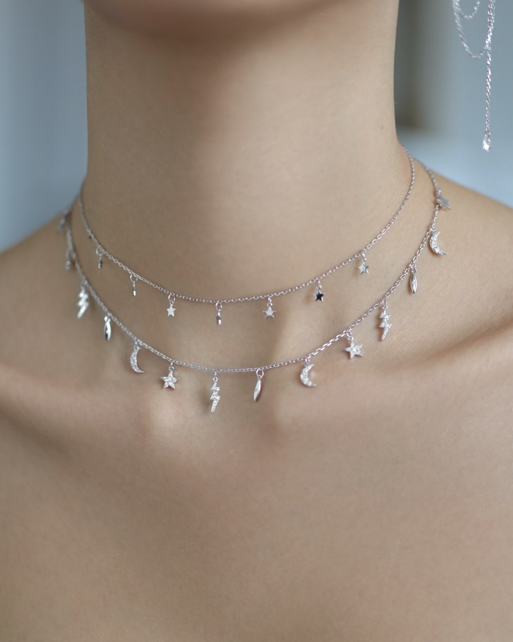 Necklace Glare of lightning with cubic zirconia