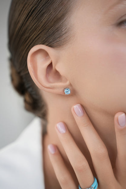 Earstuds Round Blue CZ