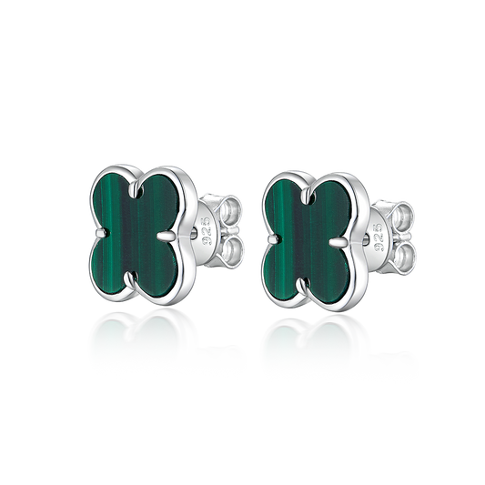 Earrings Clover with malachite